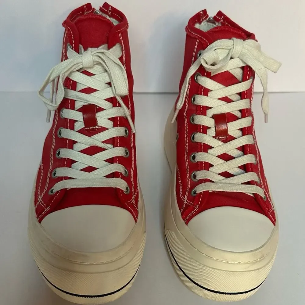 rare R13 Kirk Red Canvas High-Top Sneakers EU 38 US 8 Distressed White Platform